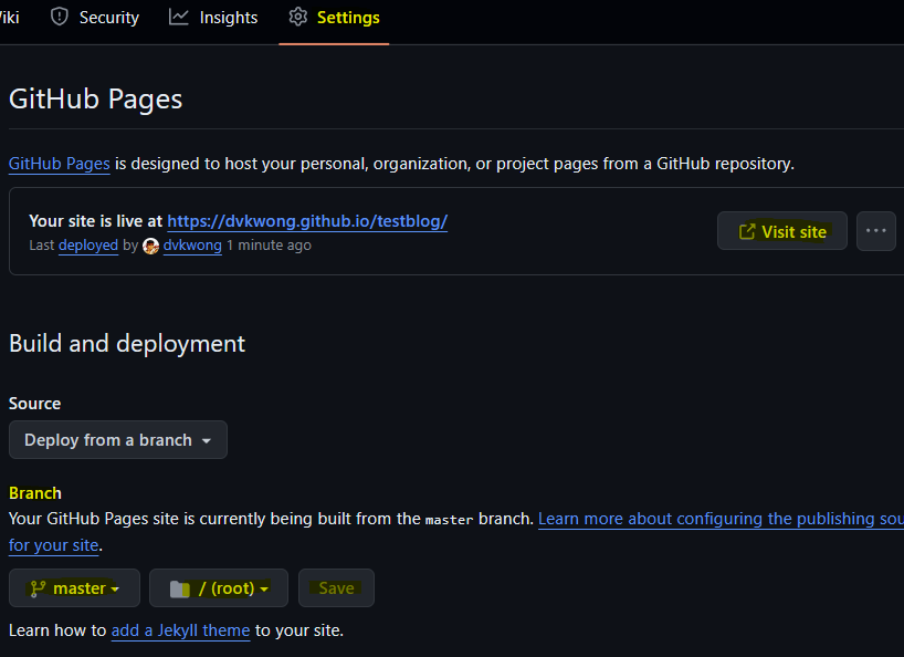 Github Settings Pages