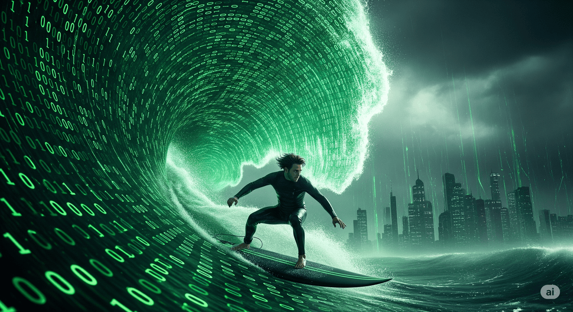 Keanu Riding AI Wave
